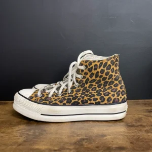 9y Brązowe panterkowe trampki Converse Chuck Taylor All Star Lift Hi, rozmiar 40